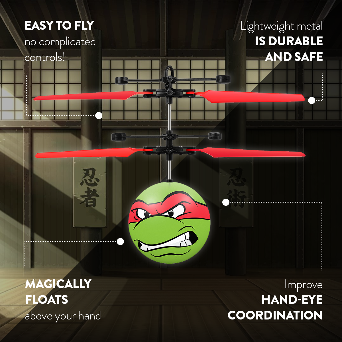 Nickelodeon TMNT Raphael Flying Figure IR UFO Ball Helicopter