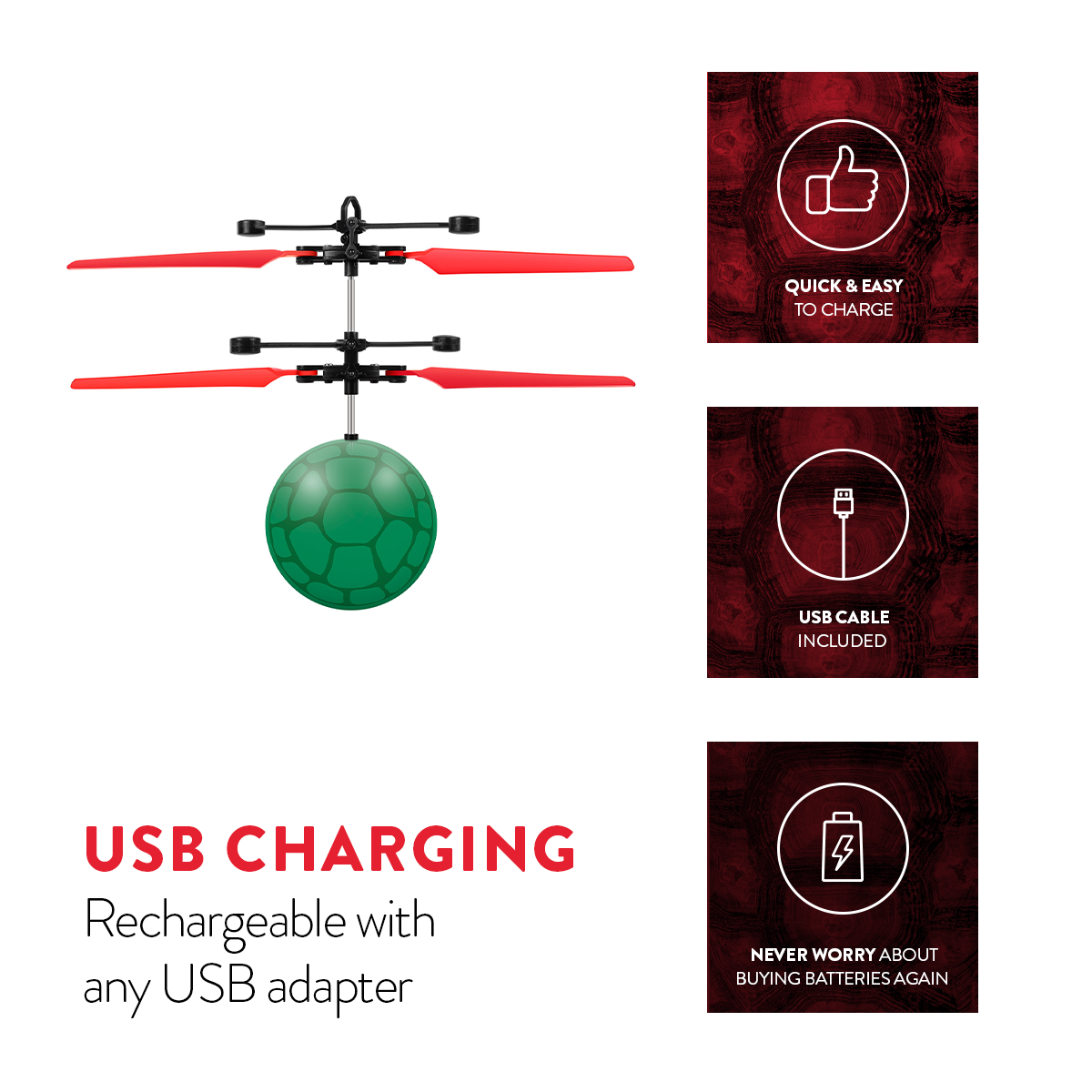 Nickelodeon TMNT Raphael Flying Figure IR UFO Ball Helicopter