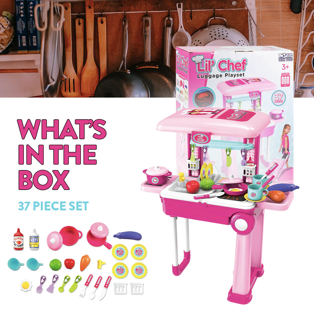 Lil’ Chef Suitcase Playset – 37 Piece Kids Cooking & Kitchen Role-Play Kit