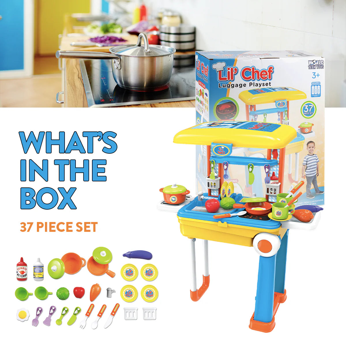 Lil’ Chef Suitcase Playset – 37 Piece Kids Cooking & Kitchen Role-Play Kit