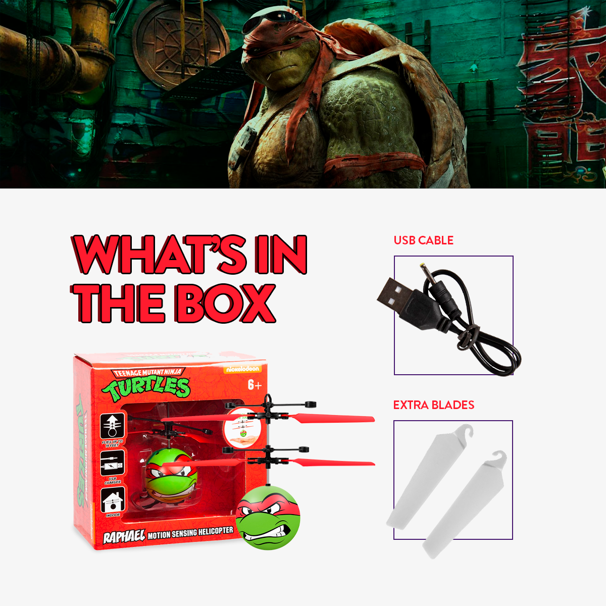 Nickelodeon TMNT Raphael Flying Figure IR UFO Ball Helicopter