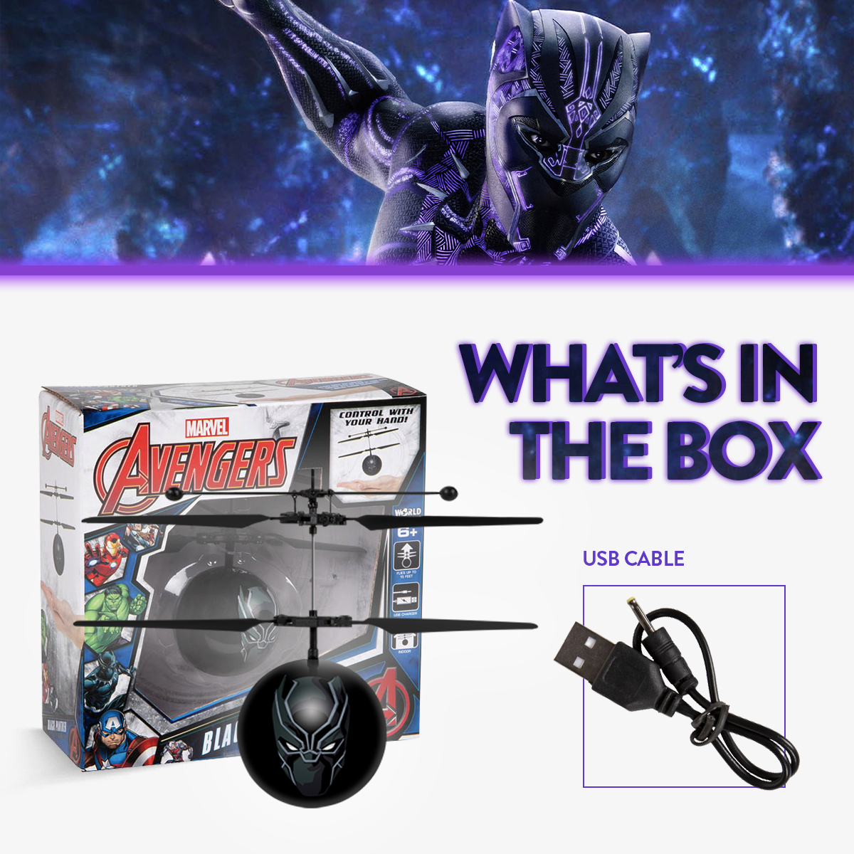Marvel Avengers Black Panther IR UFO Ball Helicopter