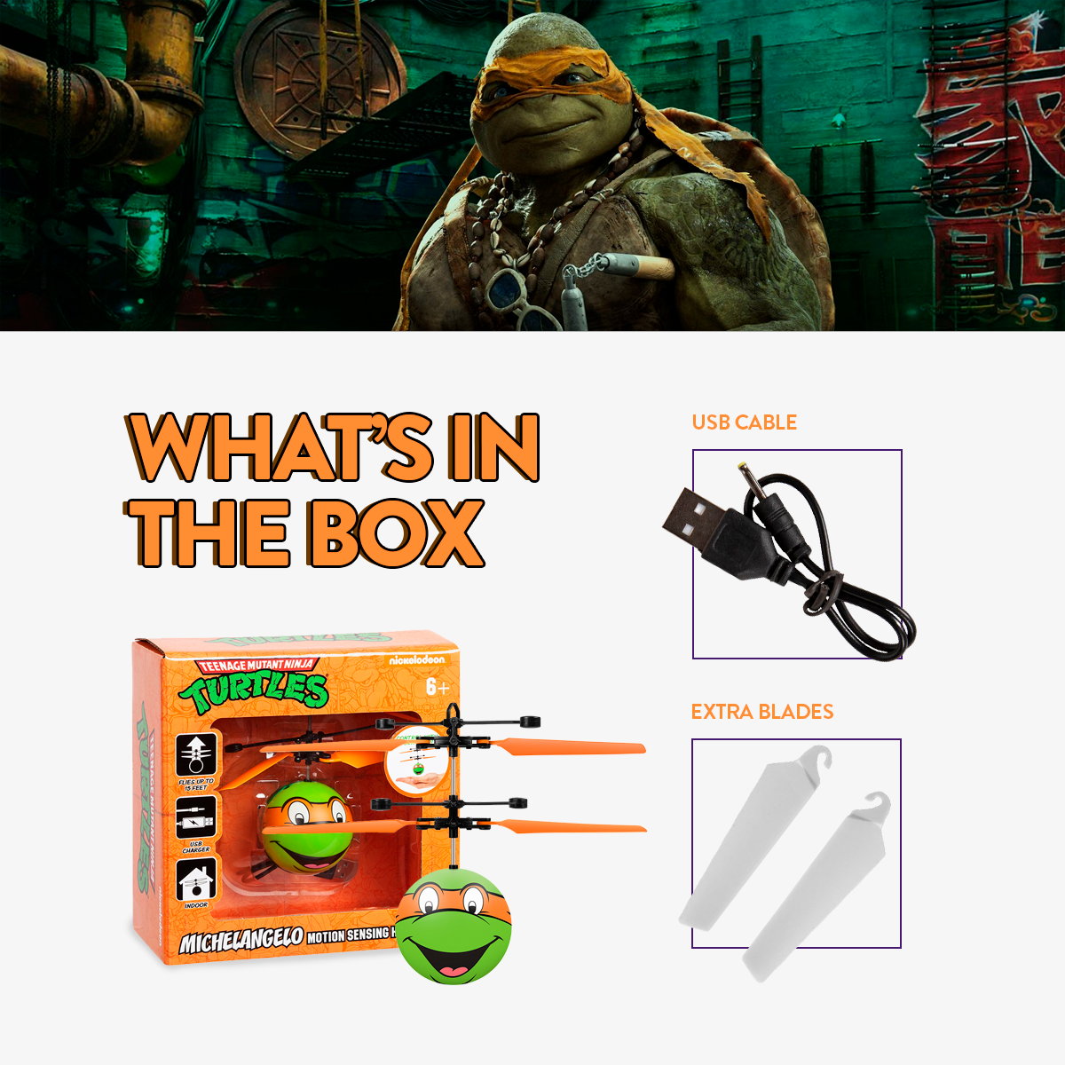 Nickelodeon TMNT Michelangelo IR UFO Ball Helicopter