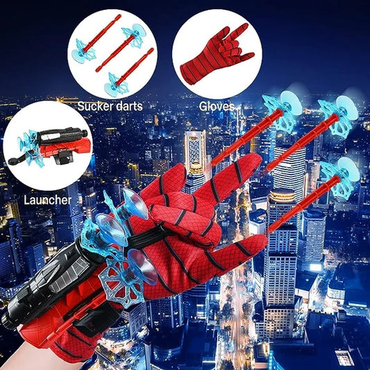 LED Flying Web-Shooter Toy for Kids with Interactive Wall Launcher