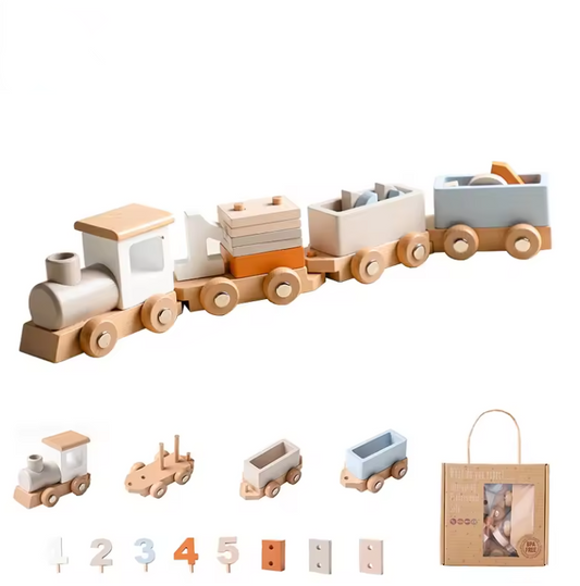 Wooden Number Train – Montessori Pull-Along Learning Toy for Toddlers