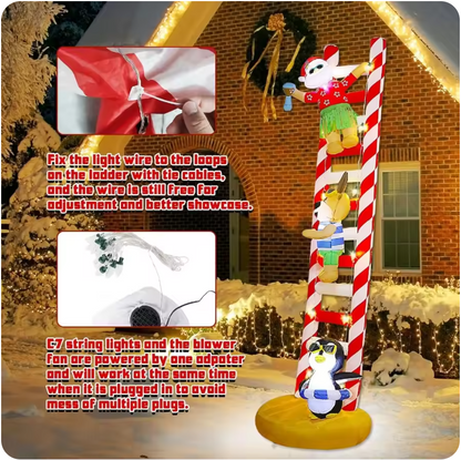 10FT Christmas Inflatable Beach Themed Ladder – LED Light-Up Blow-Up Display