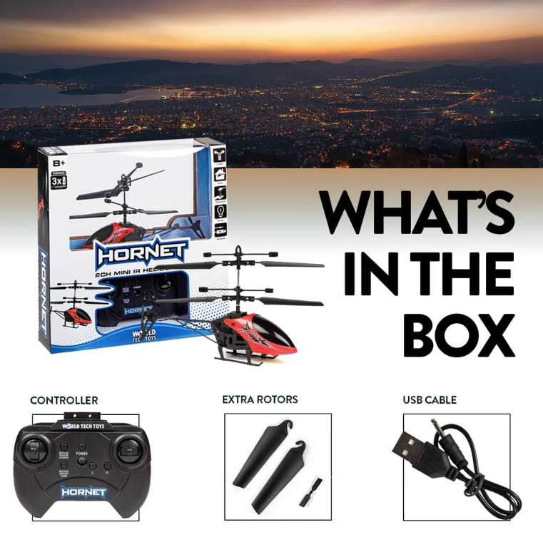 Hornet 2CH IR Helicopter – Mini Remote Control Indoor Drone with LED Lights & USB Recharge