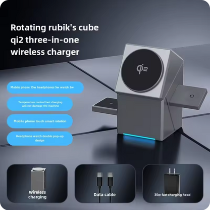 3-in-1 Magnetic Wireless Charging Stand with Auto-Rotating Pad