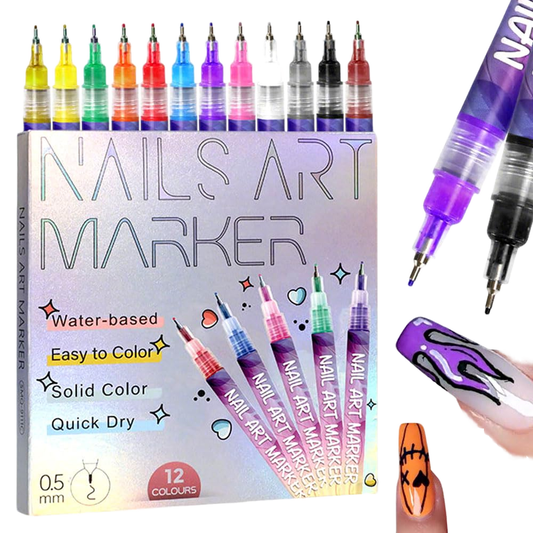 12 Colors Nail Art Pen Set – Ultra-Fine Tip Markers for 3D Drawing, Painting & DIY Manicure