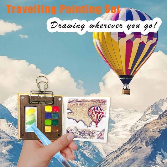 Travel Watercolor Kit – Mini Pocket Watercolor Palette Set with Watercolor Book & Paint Brush