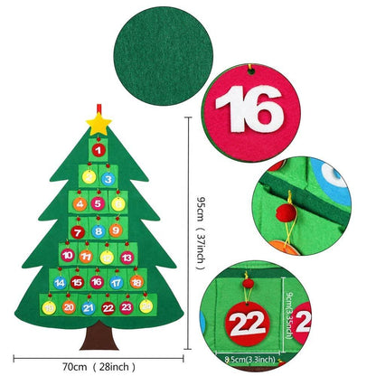 Kids Toy Gift Felt Countdown Christmas Tree Advent Calendar – Wall Hanging Holiday Decoration for Children