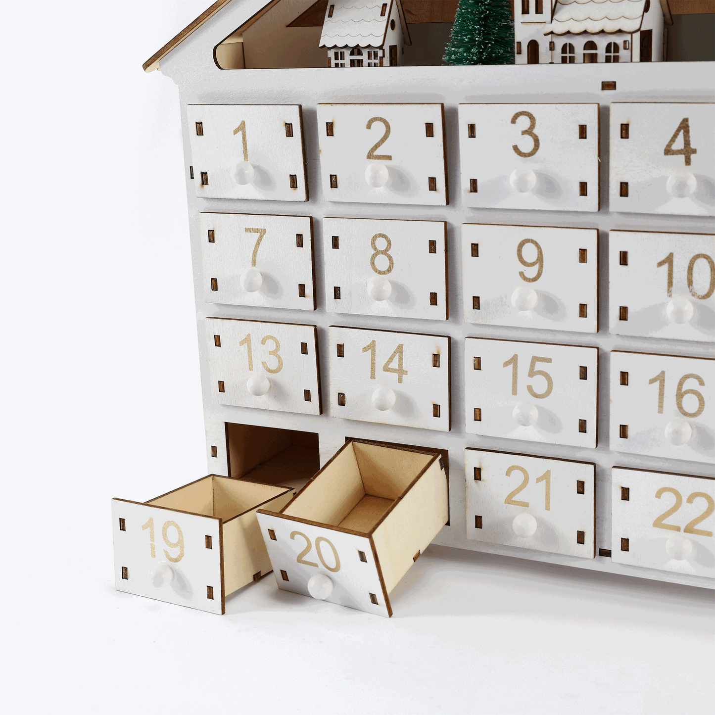 LED Light-Up Wooden Advent Calendar – 24-Day Christmas Countdown Decoration