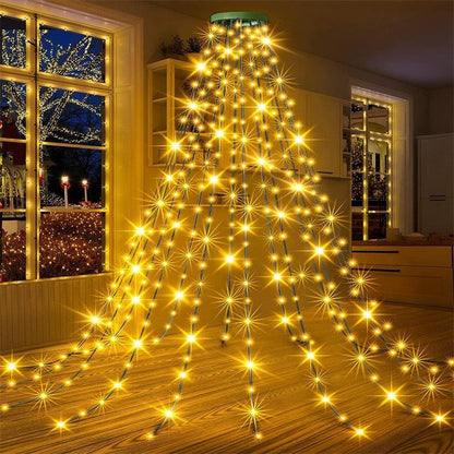 LED Ring Waterfall Christmas Tree Top Light – Easy Drape-On Star String Light with USB Power