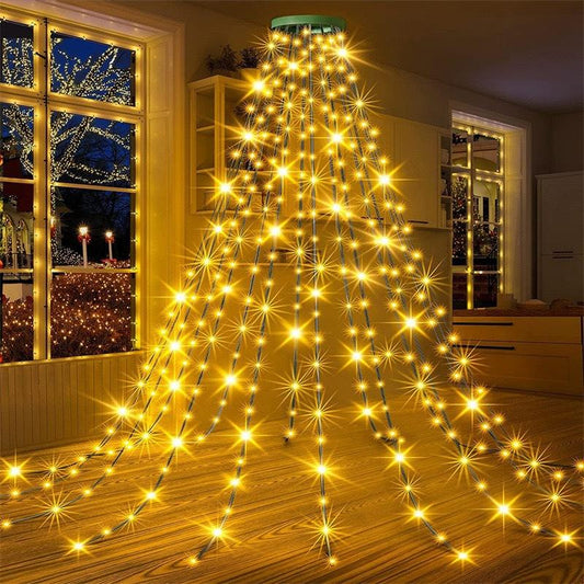 LED Ring Waterfall Christmas Tree Top Light – Easy Drape-On Star String Light with USB Power