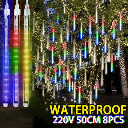 LED Meteor Shower Lights – Falling Rain Christmas Tree & Garden Decoration