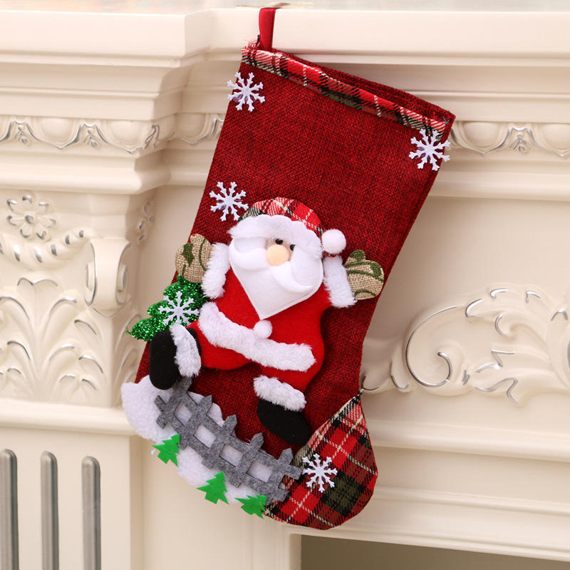 Large Linen Christmas Stocking Gift Bag – Hanging Holiday Decoration & Gift Sock