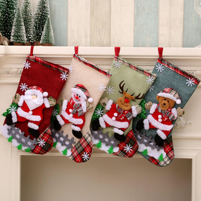 Large Linen Christmas Stocking Gift Bag – Hanging Holiday Decoration & Gift Sock