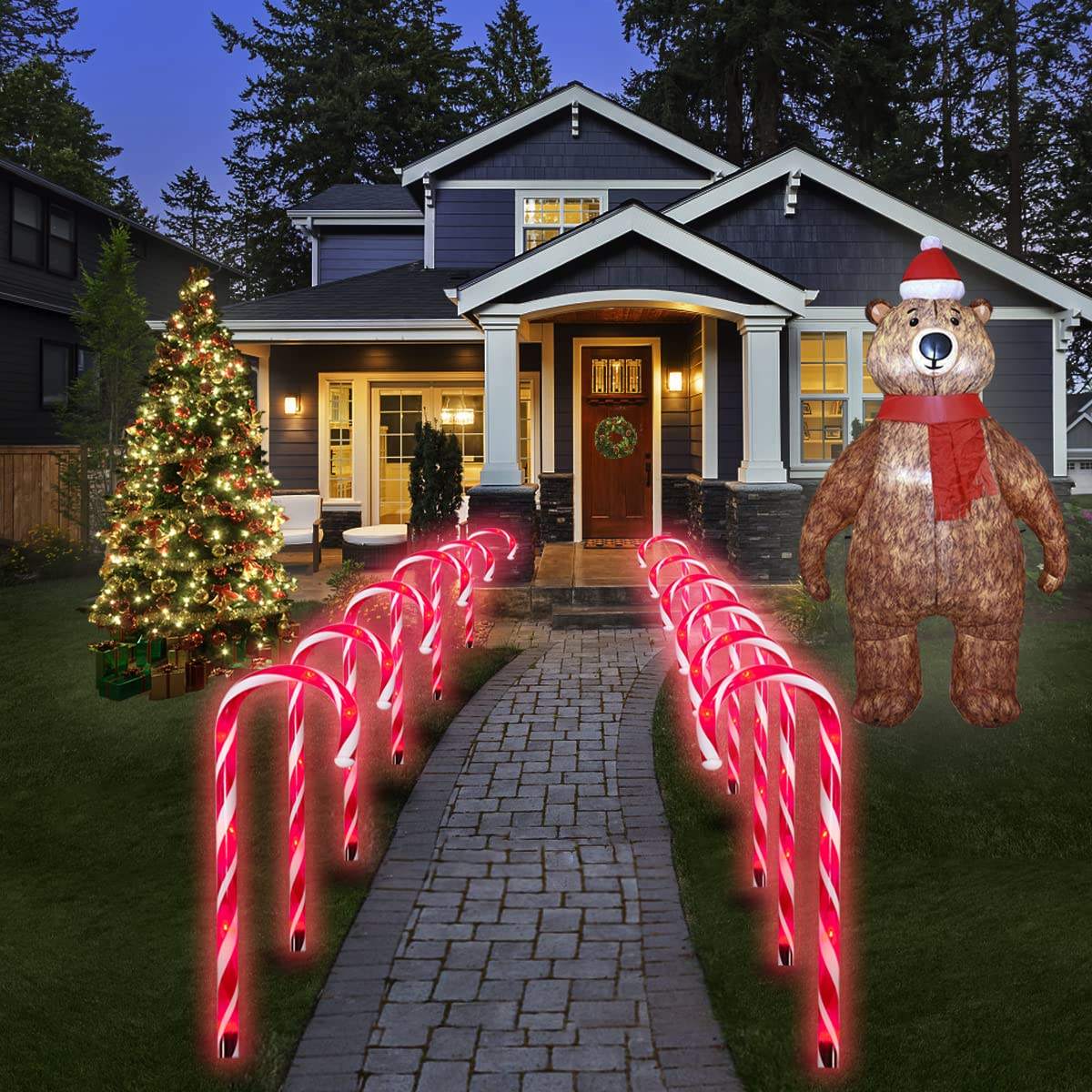 Outdoor Candy Cane Pathway Lights – LED Christmas Yard Decorations