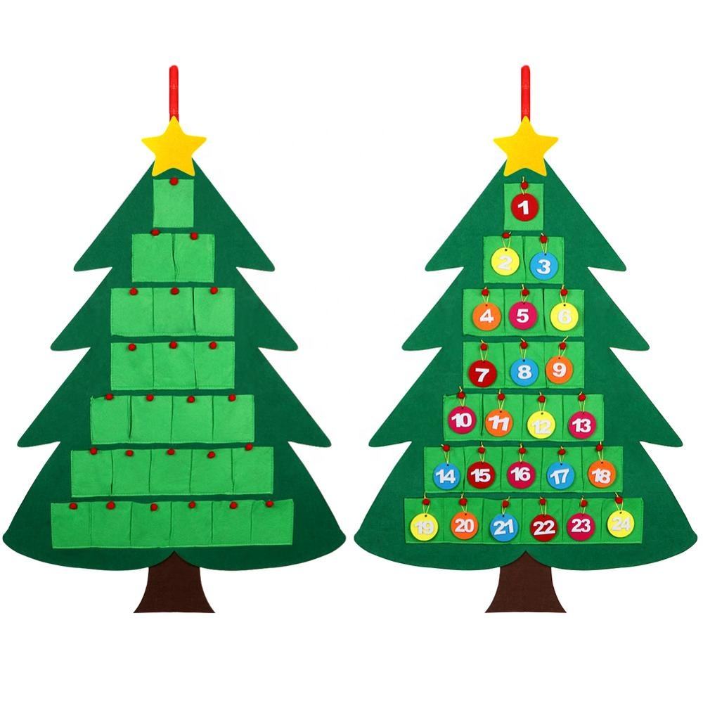 Kids Toy Gift Felt Countdown Christmas Tree Advent Calendar – Wall Hanging Holiday Decoration for Children