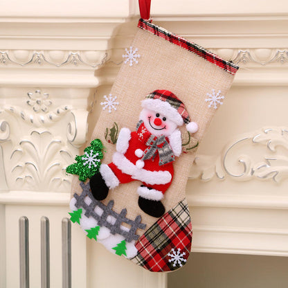 Large Linen Christmas Stocking Gift Bag – Hanging Holiday Decoration & Gift Sock