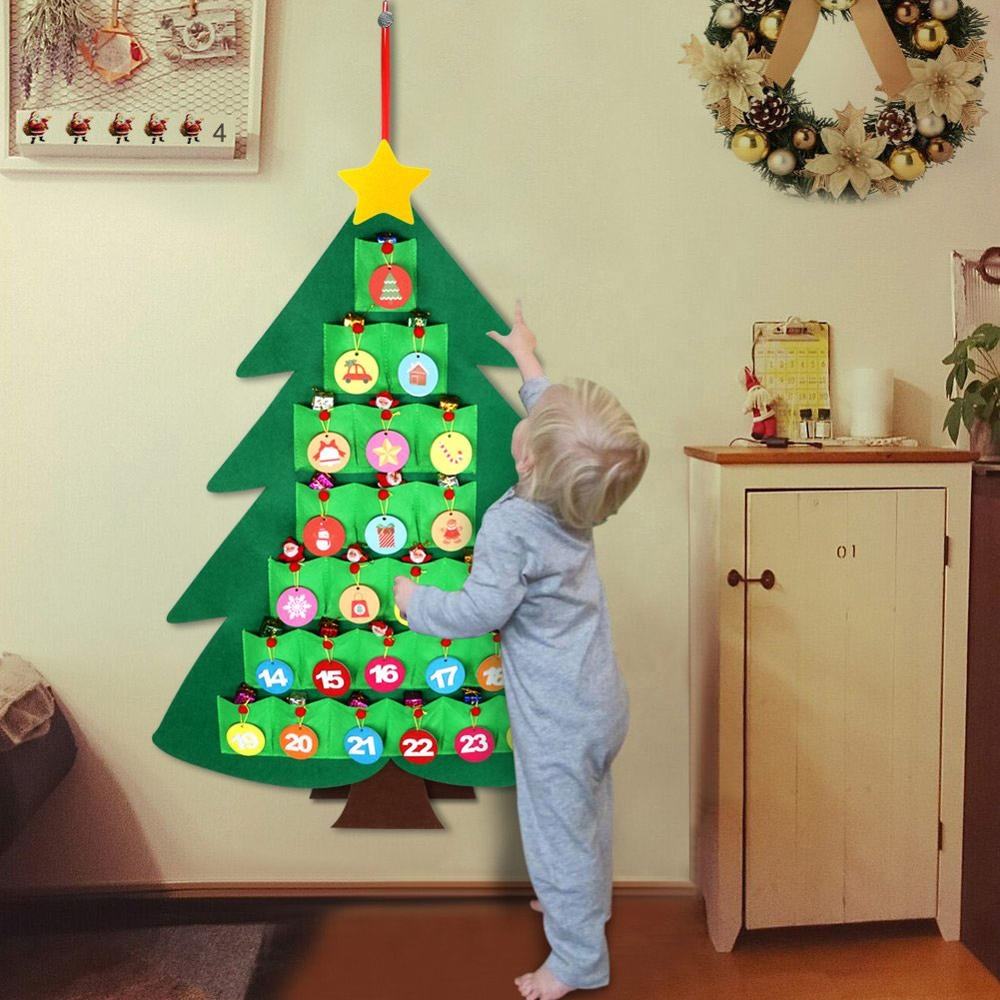 Kids Toy Gift Felt Countdown Christmas Tree Advent Calendar – Wall Hanging Holiday Decoration for Children