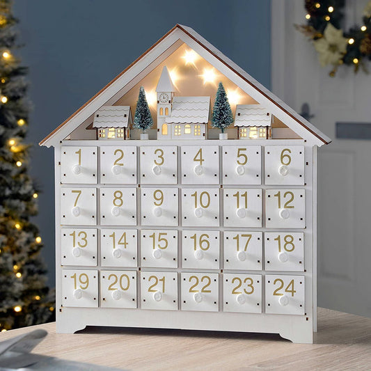 LED Light-Up Wooden Advent Calendar – 24-Day Christmas Countdown Decoration