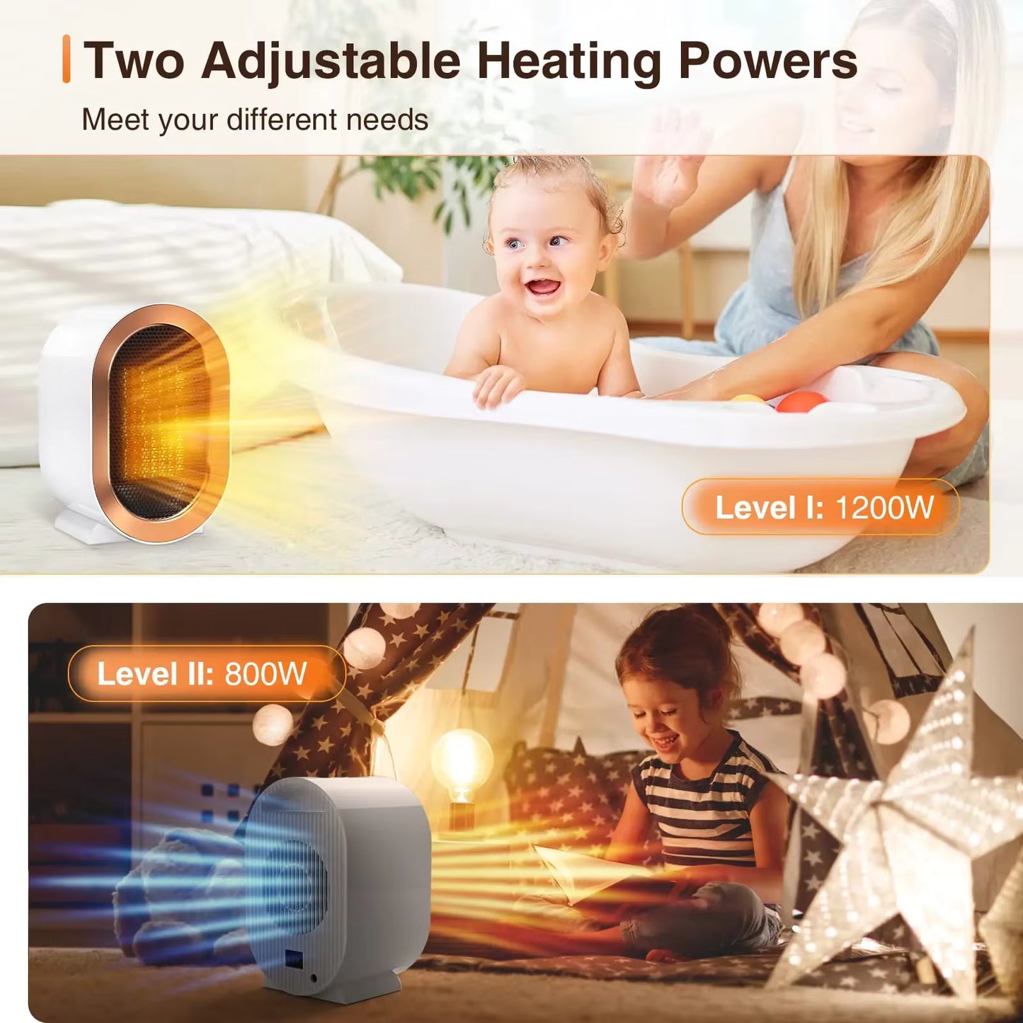1200W Portable PTC Ceramic Space Heater – Quiet Desktop Fan Heater with 2 Heating Modes