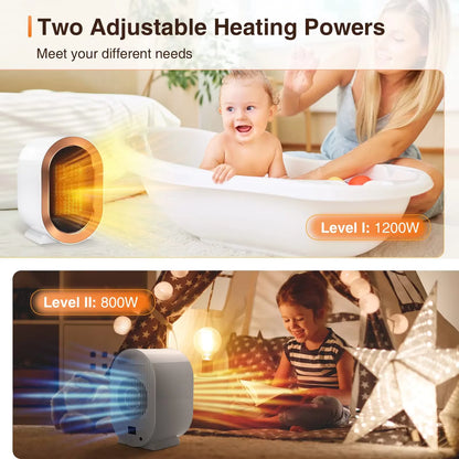 1200W Portable PTC Ceramic Space Heater – Quiet Desktop Fan Heater with 2 Heating Modes