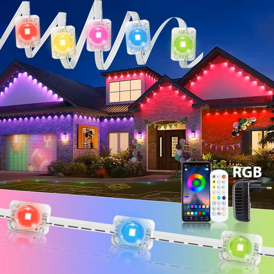 60M Smart RGB Permanent Outdoor Eave Lights – App & Remote Control IP67 LED String Lights