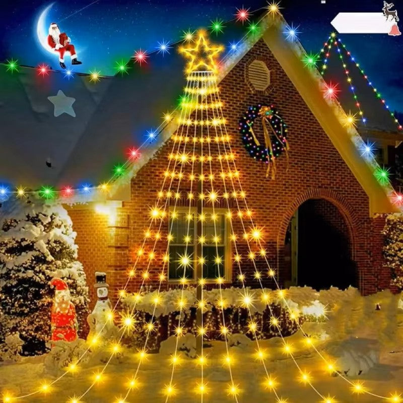 LED Star Waterfall String Lights – USB Powered 8-Mode Lights with Remote for Indoor/Outdoor Christmas & Camping Decor