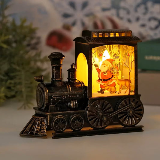LED Vintage Train Night Light – Portable Battery-Powered Christmas Lantern for Outdoor Hanging & Festive Decorations