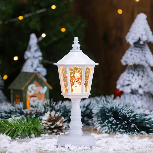 Vintage Musical Christmas Lantern – Snowman Scene Decorative Tabletop Lamp