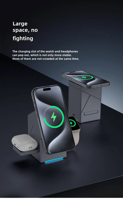3-in-1 Magnetic Wireless Charging Stand with Auto-Rotating Pad