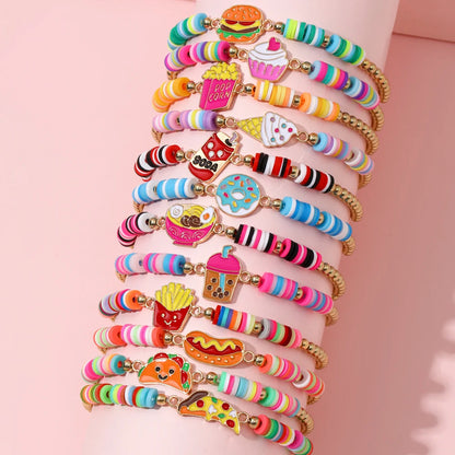 12-Piece Elastic Beaded Charm Bracelet Set – Assorted Cute Themes