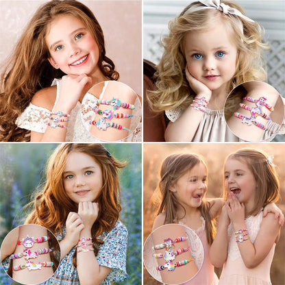 12-Piece Elastic Beaded Charm Bracelet Set – Assorted Cute Themes