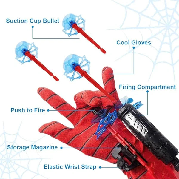 LED Flying Web-Shooter Toy for Kids with Interactive Wall Launcher