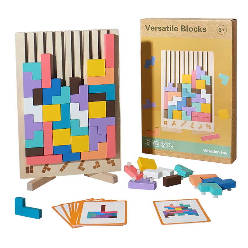 3D Wooden Puzzle Building Blocks – Montessori Logic Training Toy for Babies & Kids, Educational Brain Development, Parent-Child Interactive Game