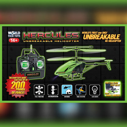 Hercules Glow in the Dark 3.5CH Gyro Helicopter – Unbreakable Remote Control Helicopter with LED Lights and USB Recharge