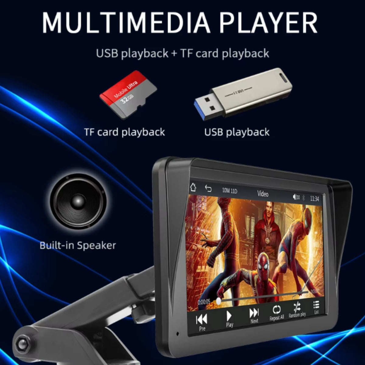 7-Inch Portable Touchscreen Car Multimedia Player with Wireless Connectivity