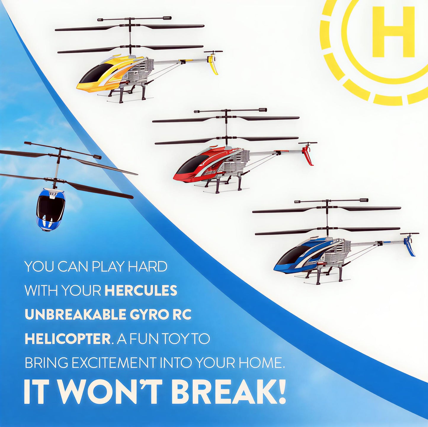 Hercules 3.5CH Gyro Helicopter – Unbreakable Remote Control Helicopter with LED Lights and USB Recharge